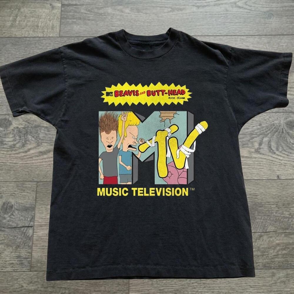 MTV Beavis And Butt Head Mike Judge Cartoon Vintage Black Graphic T-Shirt
